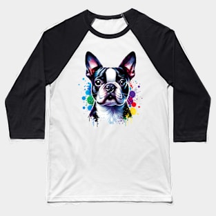 Watercolor Boston Terrier Baseball T-Shirt